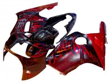 Beste Kawasaki ZX12R Motorrad Verkleidung 2002-2006 - Glanzendes Schwarz Rot Flamme