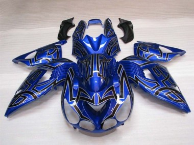 Beste Kawasaki ZX14R ZZR1400 Motorrad Verkleidung 2006-2011 - Blau Schwarz Silber Tribal
