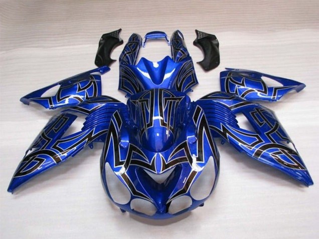 Beste Kawasaki ZX14R ZZR1400 Motorrad Verkleidung 2006-2011 - Blau Schwarz Silber Tribal