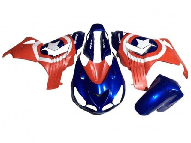 Beste Kawasaki ZX14R ZZR1400 Motorrad Verkleidung 2006-2011 - Blau Rot Weiss Stern Captain America