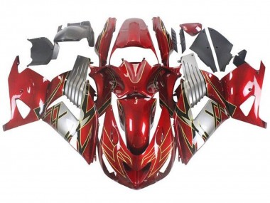 Beste Kawasaki ZX14R ZZR1400 Motorrad Verkleidung 2006-2011 - Rot Silber Schwarz Gold