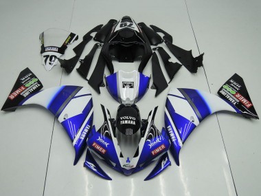 Beste Yamaha YZF R1 Motorrad Verkleidung 2012-2014 - Weiss Blau Glanzendes Schwarz Volvo Fimer Yamalube