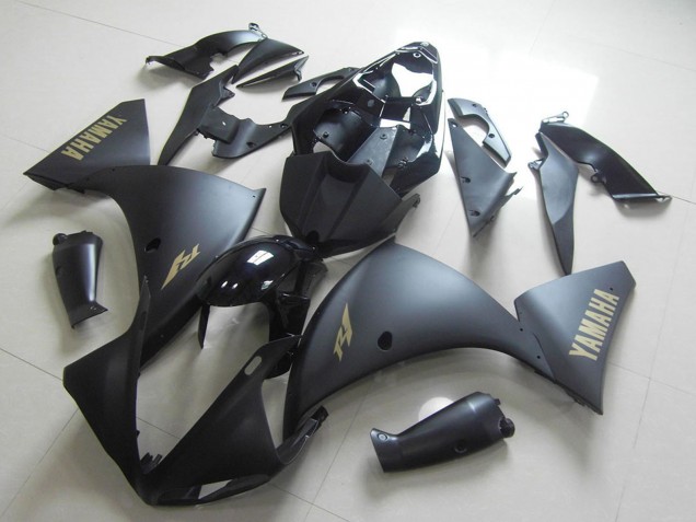 Beste Yamaha YZF R1 Motorrad Verkleidung 2012-2014 - Glanzendes Schwarz Matt Schwarz Gold Aufkleber