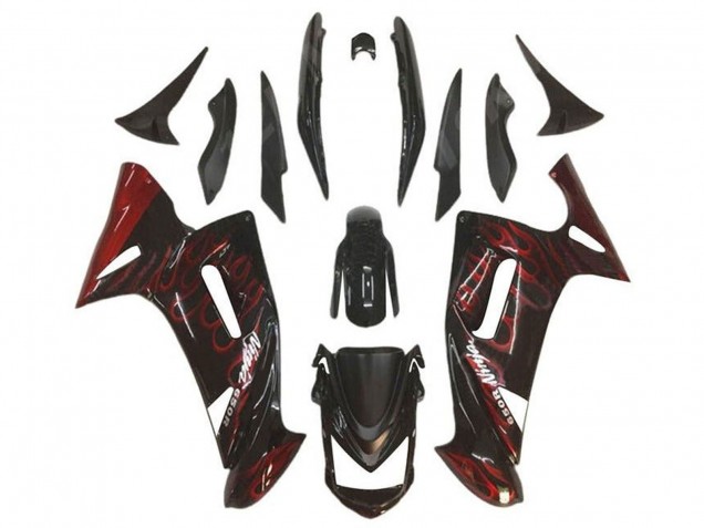 Beste Kawasaki Ninja 650 EX650 Motorrad Verkleidung 2006-2008 - Glanzendes Schwarz Rot Flamme