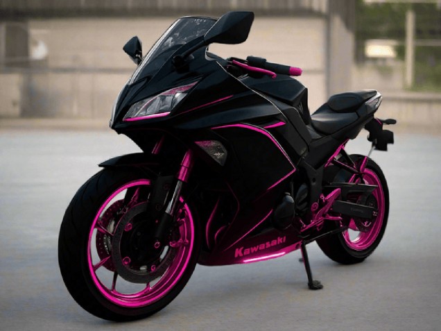 Beste Kawasaki Ninja 650 EX650 Motorrad Verkleidung 2017-2019 - Glanzendes Schwarz Rosa Streifen