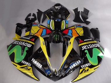 Beste Yamaha YZF R1 Motorrad Verkleidung 2012-2014 - Glanzendes Schwarz Gelb Grun Weiss Blau MoviStar Monster