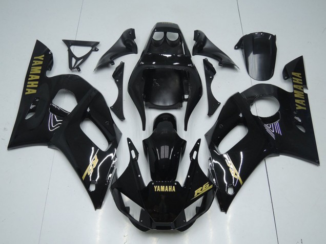Beste Yamaha YZF R6 Motorrad Verkleidung 1998-2002 - Glanzendes Schwarz Gold Aufkleber