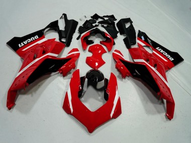 Beste Ducati Panigale V4 V4S Motorrad Verkleidung 2020-2021 - Rot Weiss Glanzendes Schwarz Streifen