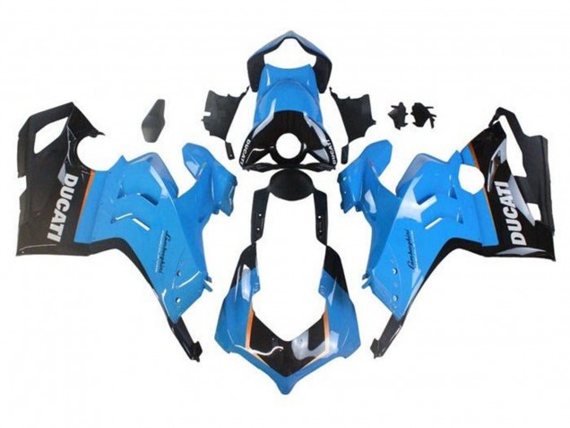 Beste Ducati Panigale V4 V4S Motorrad Verkleidung 2020-2021 - Hellblau Orange Glanzendes Schwarz