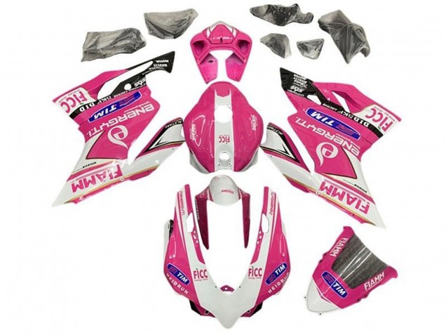 Beste Ducati Panigale 899/1199 Motorrad Verkleidung 2011-2014 - Rosa Weiss Glanzendes Schwarz Fiamm