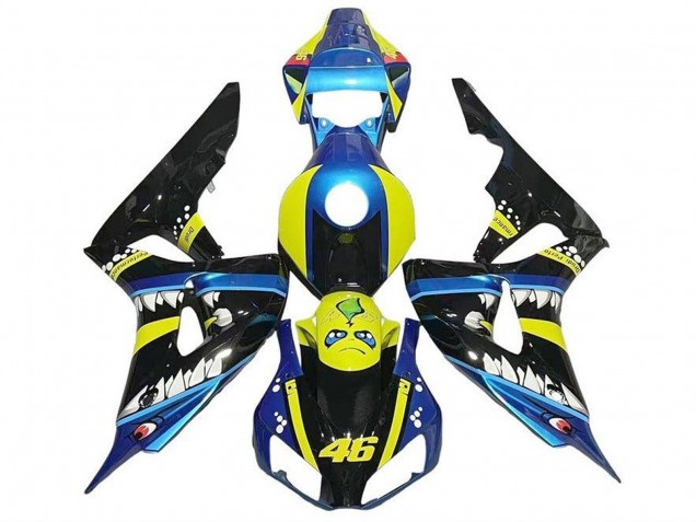 Beste Honda CBR1000RR Motorrad Verkleidung 2006-2007 - Blau Gelb Glanzendes Schwarz Hai 46