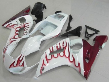 Beste Yamaha YZF R6 Motorrad Verkleidung 1998-2002 - Weiss Rot Flamme