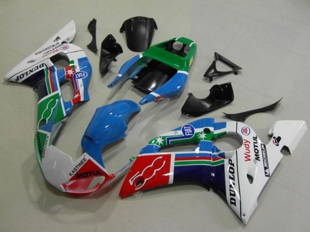 Beste Yamaha YZF R6 Motorrad Verkleidung 1998-2002 - Weiss Blau Grun Rot Fiat Motul Michelin Dunlop