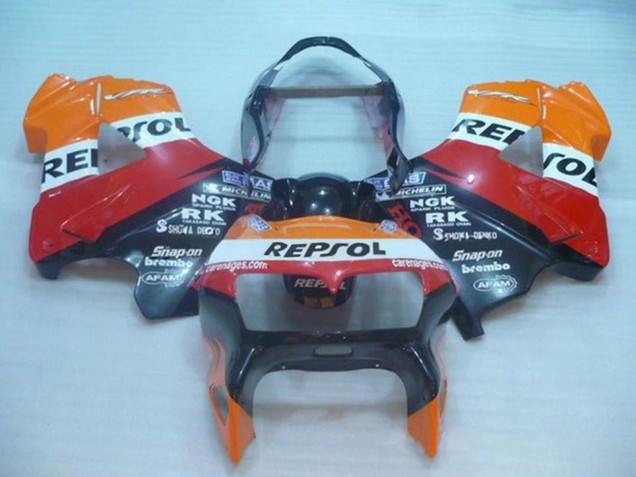 Beste Honda VFR 800 Motorrad Verkleidung 1998-2001 - Orange Weiss Rot Schwarz Repsol