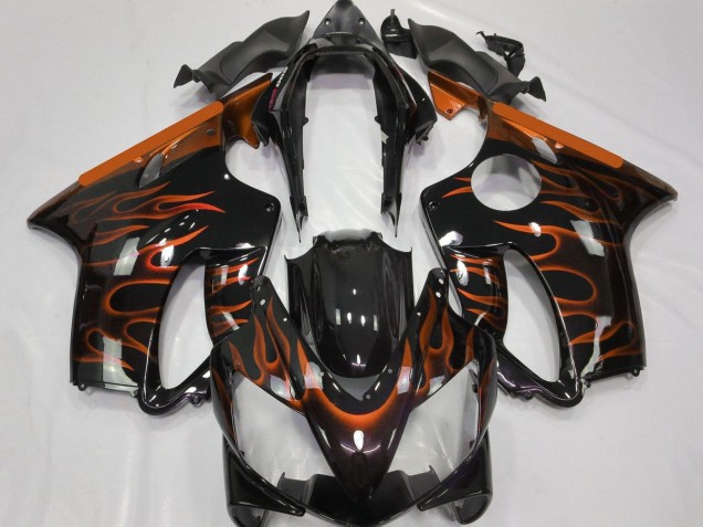 Beste Honda CBR600 F4i Motorrad Verkleidung 2004-2007 - Glanzendes Schwarz Orange Flamme