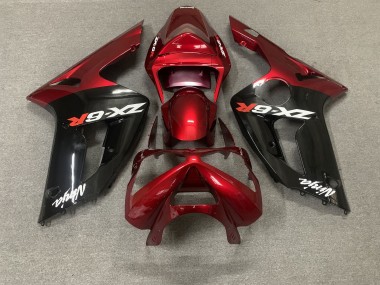 Beste Kawasaki ZX6R Motorrad Verkleidung 2003-2004 - Rot Glanzendes Schwarz Weiss Ninja