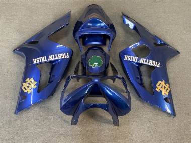 Beste Kawasaki ZX6R Motorrad Verkleidung 2003-2004 - Blau Grun Gold Weiss Fighting Irish