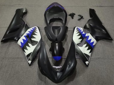 Beste Kawasaki ZX6R Motorrad Verkleidung 2005-2006 - Matt Schwarz Weiss Blau Hai