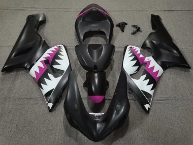 Beste Kawasaki ZX6R Motorrad Verkleidung 2005-2006 - Matt Schwarz Weiss Rosa Hai