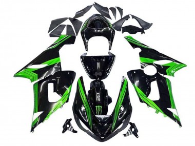 Beste Kawasaki ZX6R Motorrad Verkleidung 2005-2006 - Grun Glanzendes Schwarz Monster Streifen