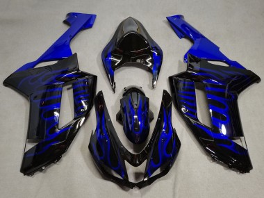 Beste Kawasaki ZX6R Motorrad Verkleidung 2007-2008 - Schwarz Blaue Flamme
