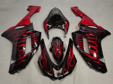 Beste Kawasaki ZX6R Motorrad Verkleidung 2007-2008 - Schwarz Rot Geschmiedet Carbonfaser