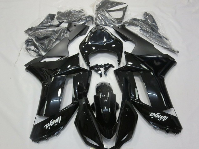 Beste Kawasaki ZX6R Motorrad Verkleidung 2007-2008 - Glanzendes Schwarz Matt Schwarz Weiss Aufkleber