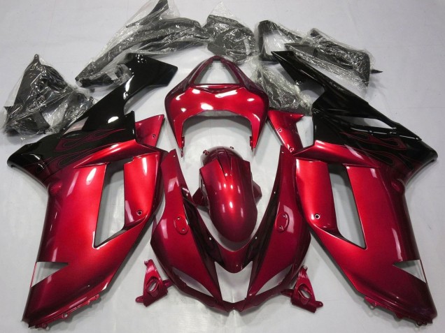 Beste Kawasaki ZX6R Motorrad Verkleidung 2007-2008 - Bonbon Rot Schwarz