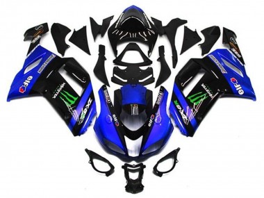 Beste Kawasaki ZX6R Motorrad Verkleidung 2007-2008 - Blau Schwarz Grun Monster