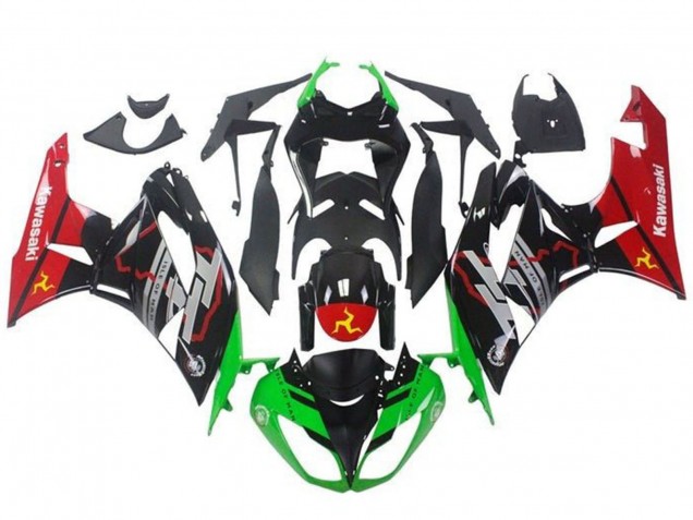 Beste Kawasaki ZX6R Motorrad Verkleidung 2009-2012 - Grun Glanzendes Schwarz Rot