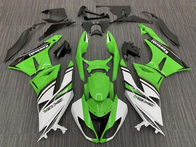 Beste Kawasaki ZX6R Motorrad Verkleidung 2009-2012 - Grun Weiss Schwarz Streifen