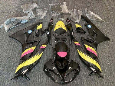 Beste Kawasaki ZX6R Motorrad Verkleidung 2009-2012 - Gelb Rosa Matt Schwarz Hai