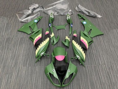 Beste Kawasaki ZX6R Motorrad Verkleidung 2009-2012 - Gelb Rosa Matt Grun Hai