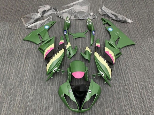 Beste Kawasaki ZX6R Motorrad Verkleidung 2009-2012 - Gelb Rosa Matt Grun Hai