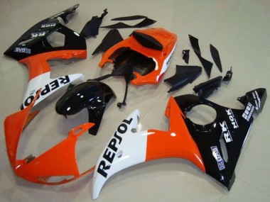Beste Yamaha YZF R6 Motorrad Verkleidung 2003-2004 - Orange Weiss Glanzendes Schwarz Repsol