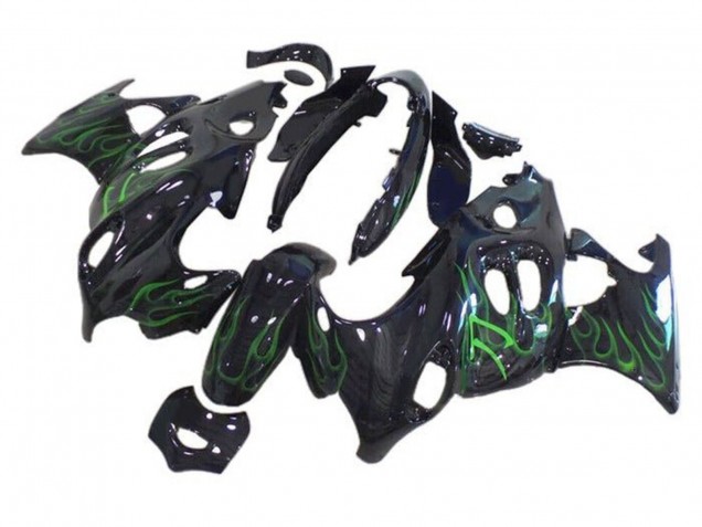 Beste Suzuki GSX600F/GSX750F Motorrad Verkleidung 2004-2006 - Glanzendes Schwarz Grun Flamme