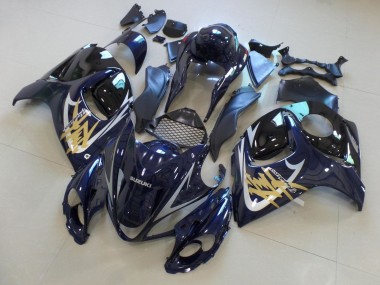 Beste Suzuki GSXR 1300 Hayabusa Motorrad Verkleidung 2008-2020 - Dunkel Blau Schwarz Gold Silber