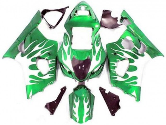 Beste Suzuki GSXR 1000 Motorrad Verkleidung 2003-2004 - Grun Weiss Flamme