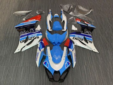 Beste Suzuki GSXR1000 Motorrad Verkleidung 2017-2025 - Weiss Blau Streifen Rot Motul