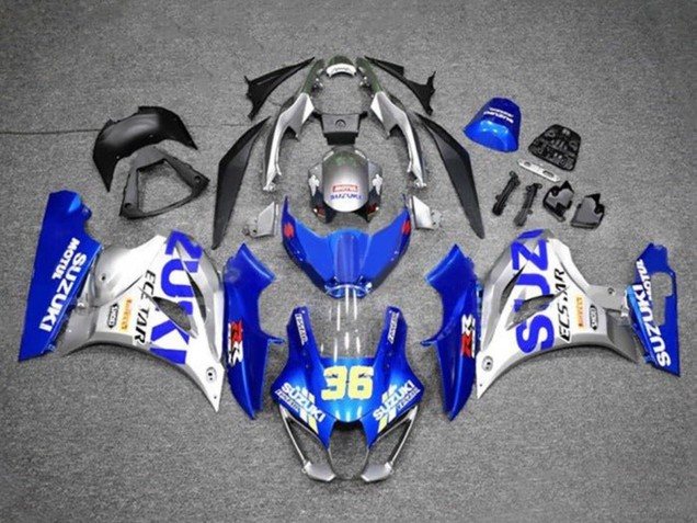 Beste Suzuki GSXR1000 Motorrad Verkleidung 2017-2024 - Blau Silber Ecstar 36