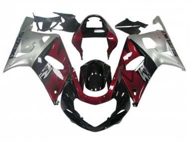 Beste Suzuki GSXR 600 / GSXR 750 Motorrad Verkleidung 2001-2003 - Silber Rot Glanzendes Schwarz