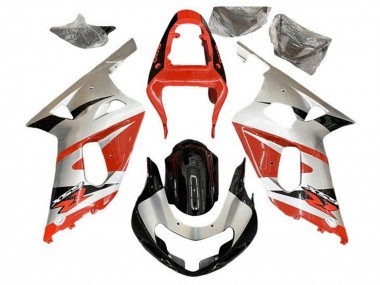 Beste Suzuki GSXR 600 / GSXR 750 Motorrad Verkleidung 2001-2003 - Silber Rot Glanzendes Schwarz