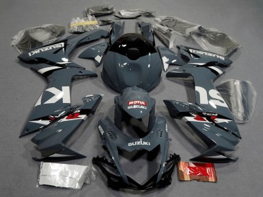 Beste Suzuki GSXR 600 / GSXR 750 Motorrad Verkleidung 2011-2024 - Dunkel Nardo Grau Weiss Schwarz Rot Motul
