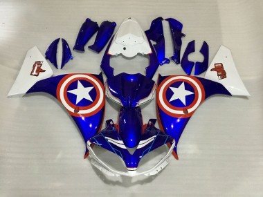 Beste Yamaha YZF 1000 R1 Motorrad Verkleidung 2012-2014 - Weiss Blau Rot Stern Captain America