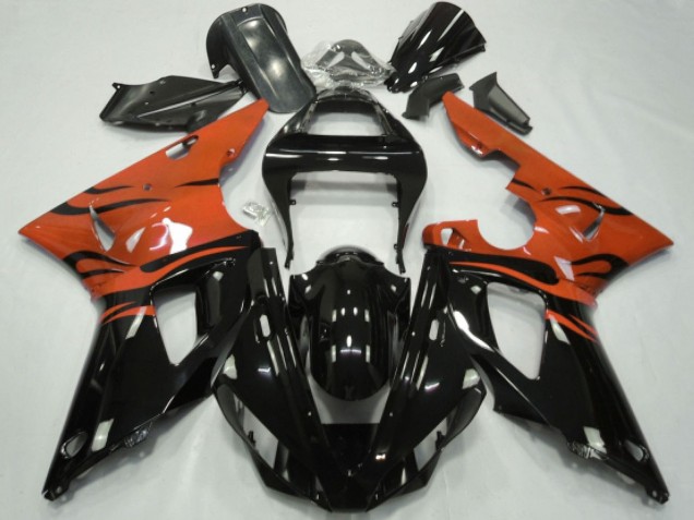 Beste Yamaha YZF 1000 R1 Motorrad Verkleidung 2000-2001 - Orange Glanzendes Schwarz Flamme