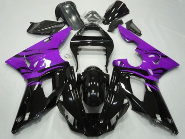 Beste Yamaha YZF 1000 R1 Motorrad Verkleidung 2000-2001 - Lila Glanzendes Schwarz Flamme