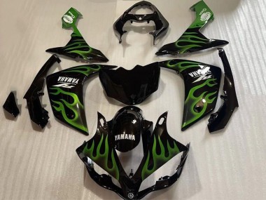 Beste Yamaha YZF 1000 R1 Motorrad Verkleidung 2007-2008 - Glanzendes Schwarz Grun Flamme
