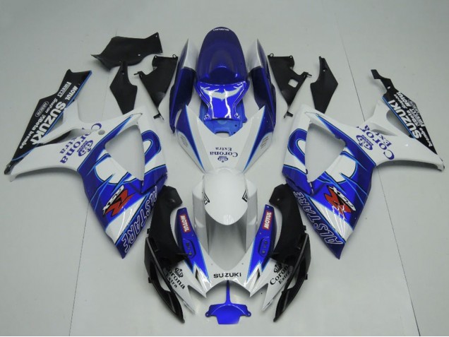 Beste Suzuki GSXR 600 / GSXR 750 Motorrad Verkleidung 2006-2007 - Weiss Blau Schwarz Corona Extra Motul