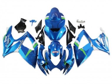 Beste Suzuki GSXR 600 / GSXR 750 Motorrad Verkleidung 2006-2007 - Blau Grun Weiss Ecstar