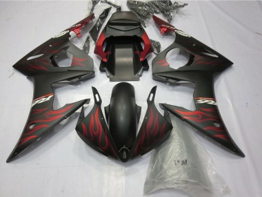 Beste Yamaha YZF R6 Motorrad Verkleidung 2005 - Matt Schwarz Matt Rot Flamme